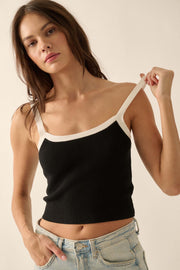 Shaper Fit Cropped Rib-Knit Contrast Cami Top - ShopPromesa