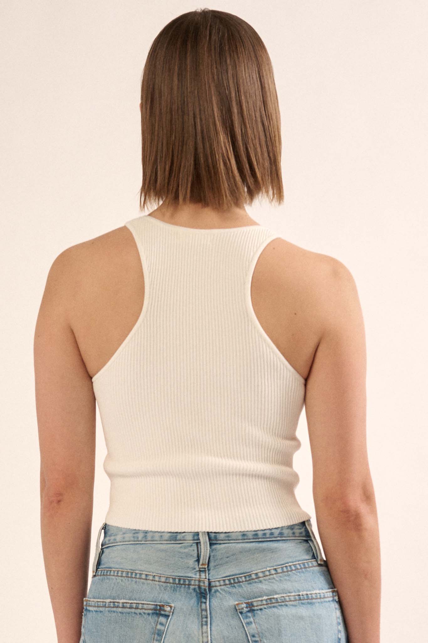 Shaper Fit Crewneck Rib-Knit Racerback Tank Top - ShopPromesa