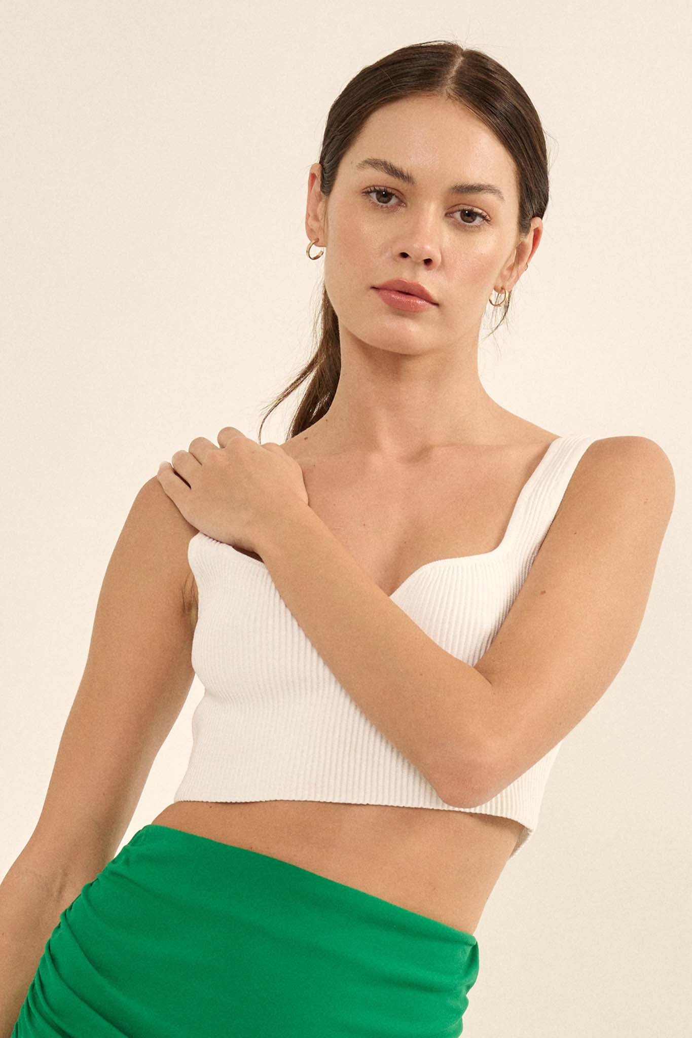 Shaper Fit Cropped Rib-Knit Sweetheart Tank Top - ShopPromesa