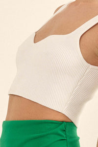 Shaper Fit Cropped Rib-Knit Sweetheart Tank Top - ShopPromesa