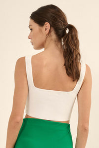 Shaper Fit Cropped Rib-Knit Sweetheart Tank Top - ShopPromesa