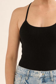 Shaper Fit Scoopneck Rib-Knit Open-Back Bodysuit - ShopPromesa