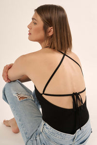 Shaper Fit Scoopneck Rib-Knit Open-Back Bodysuit - ShopPromesa