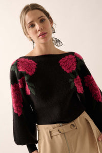 Autumn Blooms Floral Knit Boat Neck Sweater - ShopPromesa