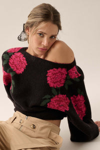 Autumn Blooms Floral Knit Boat Neck Sweater - ShopPromesa