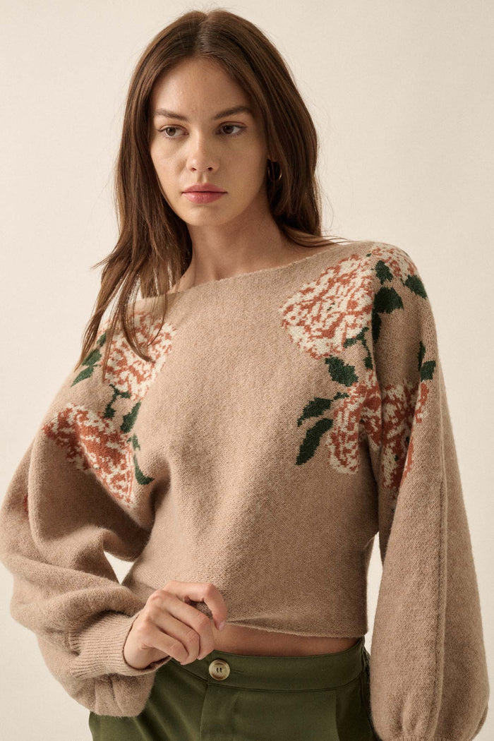 Autumn Blooms Floral Knit Boat Neck Sweater - ShopPromesa