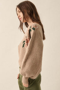 Autumn Blooms Floral Knit Boat Neck Sweater - ShopPromesa