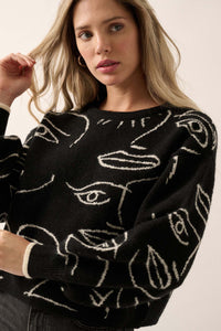 Art Attack Abstract Faces Graphic Knit Sweater - ShopPromesa