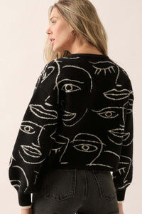 Art Attack Abstract Faces Graphic Knit Sweater - ShopPromesa