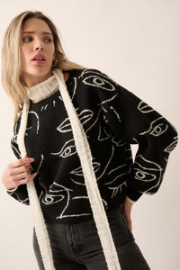 Art Attack Abstract Faces Graphic Knit Sweater - ShopPromesa