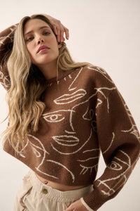 Art Attack Abstract Faces Graphic Knit Sweater - ShopPromesa