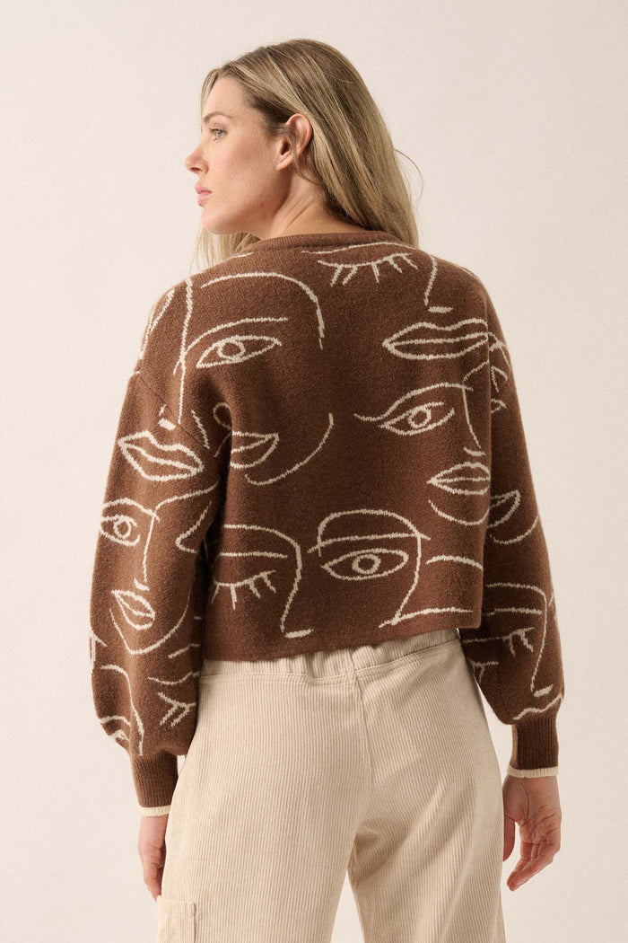 Art Attack Abstract Faces Graphic Knit Sweater - ShopPromesa