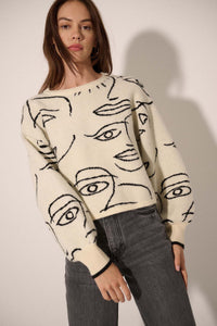 Art Attack Abstract Faces Graphic Knit Sweater - ShopPromesa