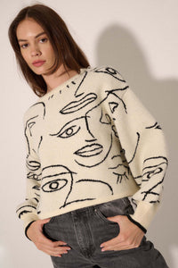 Art Attack Abstract Faces Graphic Knit Sweater - ShopPromesa