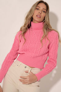 Way of Life Cropped Cable Knit Turtleneck Sweater - ShopPromesa