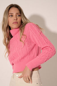 Way of Life Cropped Cable Knit Turtleneck Sweater - ShopPromesa