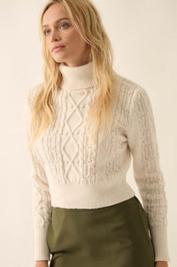 Way of Life Cropped Cable Knit Turtleneck Sweater - ShopPromesa