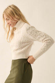 Way of Life Cropped Cable Knit Turtleneck Sweater - ShopPromesa