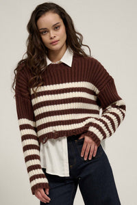 Ravel Rouser Striped Rib-Knit Distressed Sweater - ShopPromesa