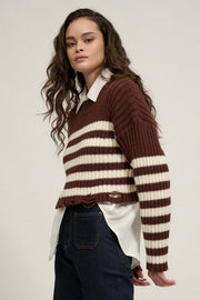 Ravel Rouser Striped Rib-Knit Distressed Sweater - ShopPromesa