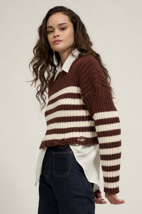 Ravel Rouser Striped Rib-Knit Distressed Sweater - ShopPromesa