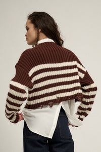 Ravel Rouser Striped Rib-Knit Distressed Sweater - ShopPromesa