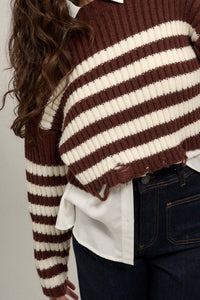 Ravel Rouser Striped Rib-Knit Distressed Sweater - ShopPromesa