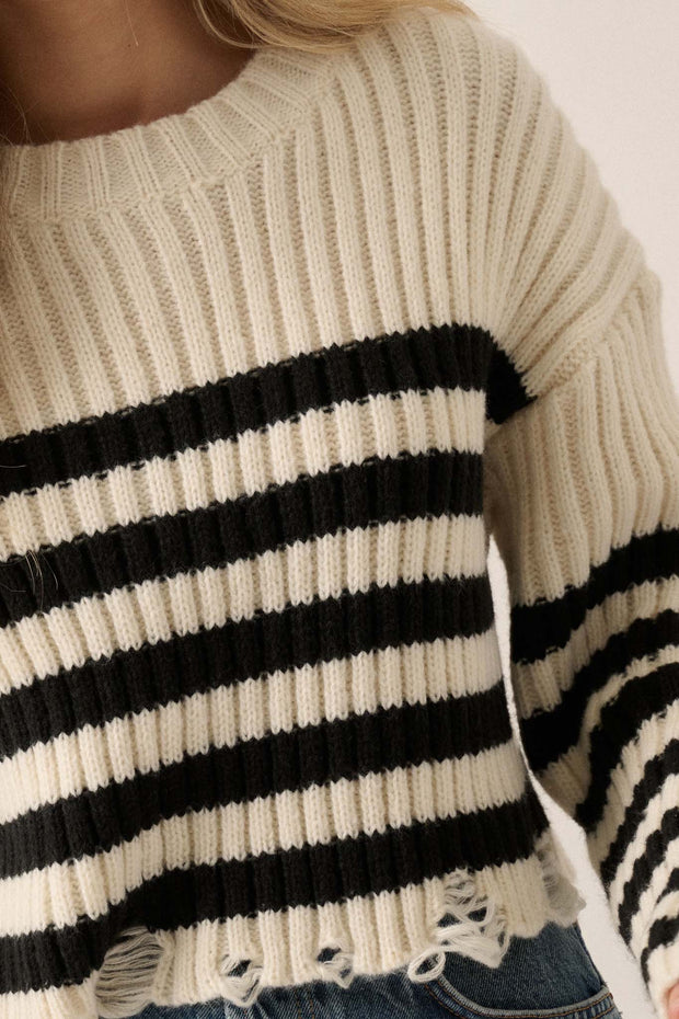 Ravel Rouser Striped Rib-Knit Distressed Sweater - ShopPromesa