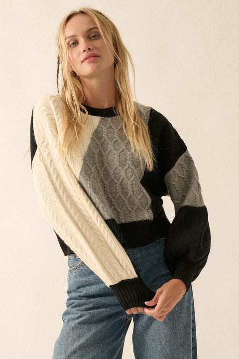 Shades of Truth Colorblock Cable Knit Sweater - ShopPromesa