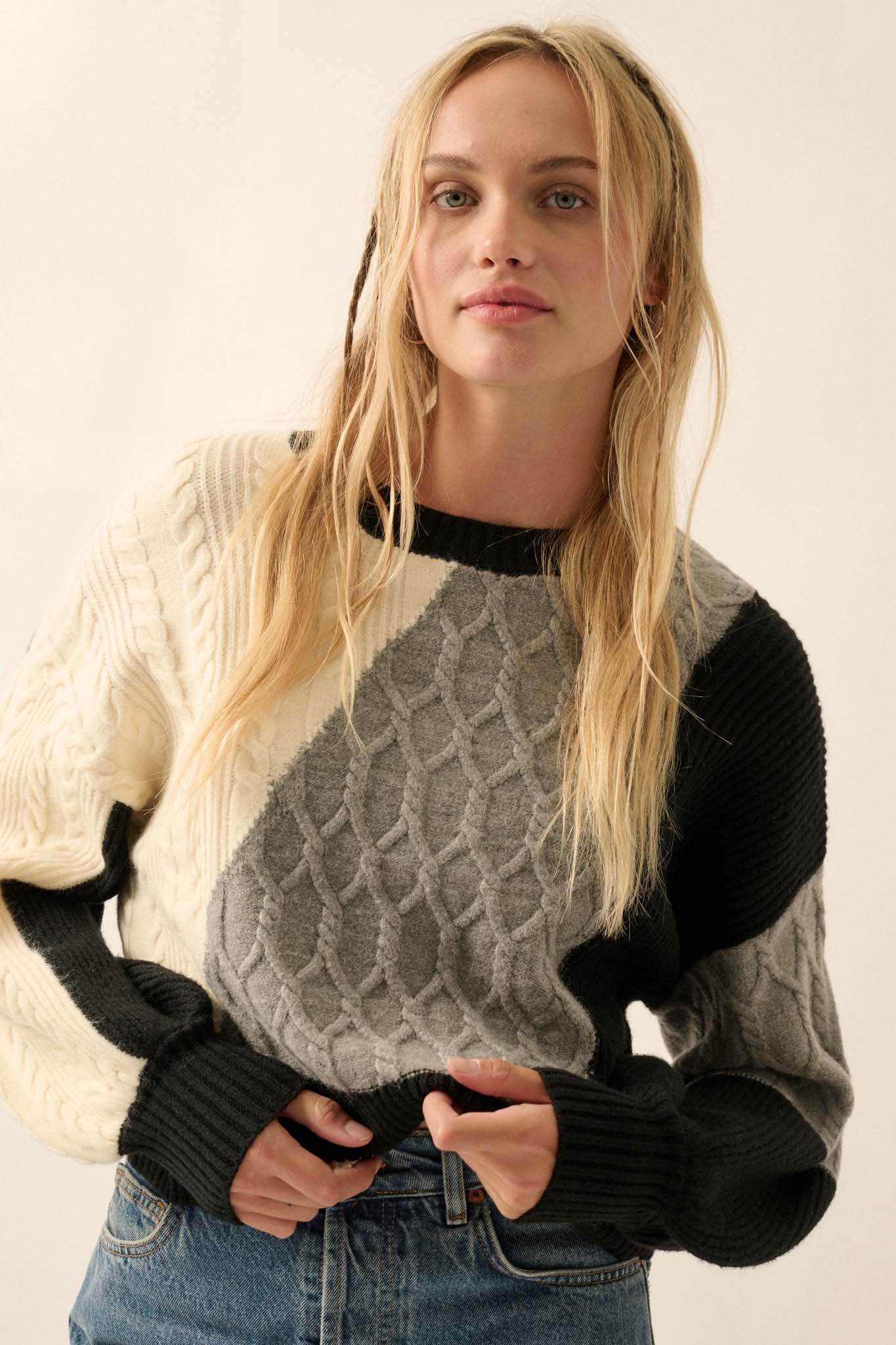 Shades of Truth Colorblock Cable Knit Sweater - ShopPromesa