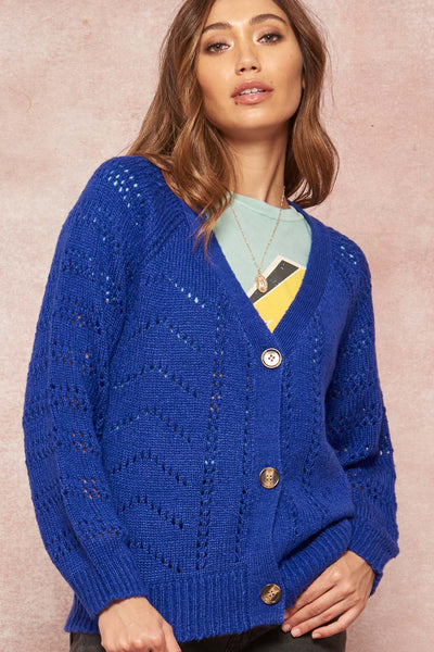 Rhapsody in Blue Buttoned Crochet Cardigan - ShopPromesa