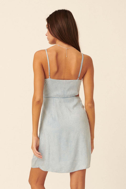 Heatwave Asymmetrical Denim Cutout Mini Dress - ShopPromesa