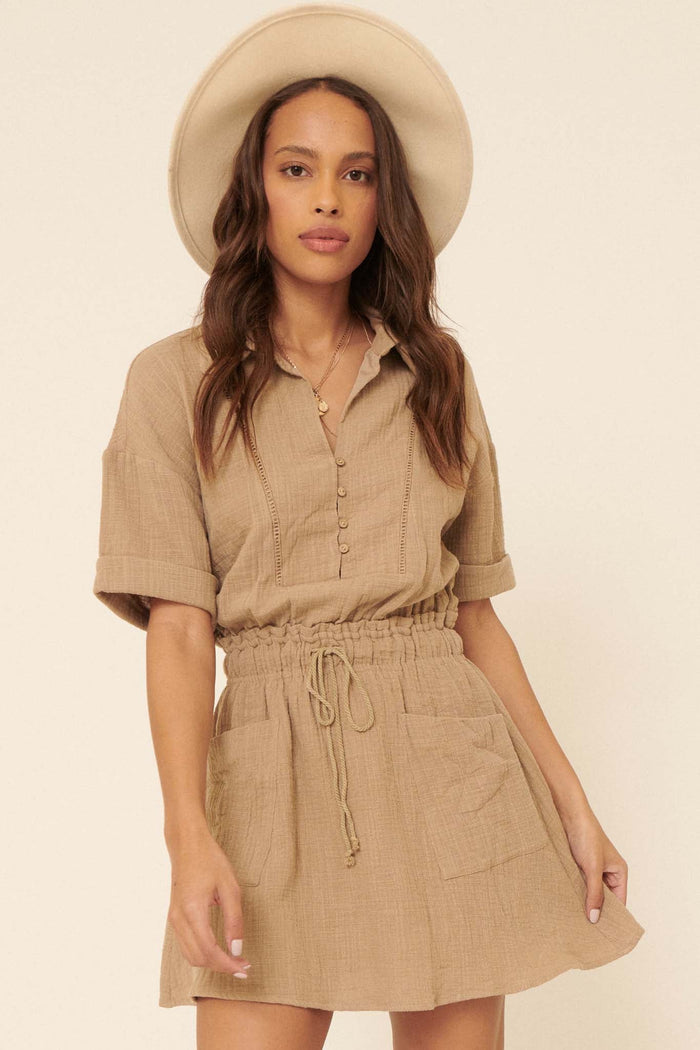 Natural Habitat Cotton Half-Button Shirt Dress - ShopPromesa