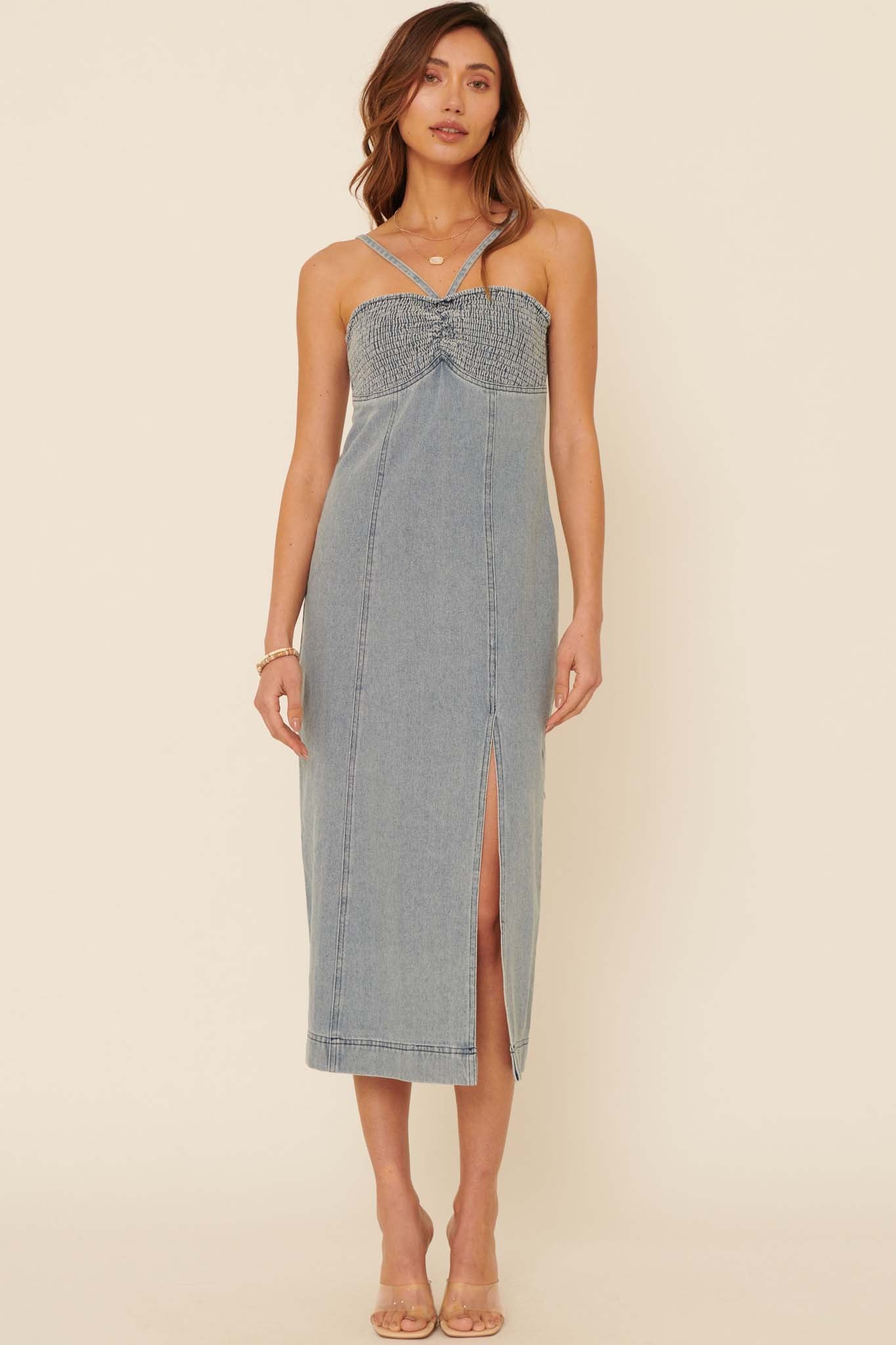 Forever in Blue Acid-Wash Denim Halter Dress - ShopPromesa