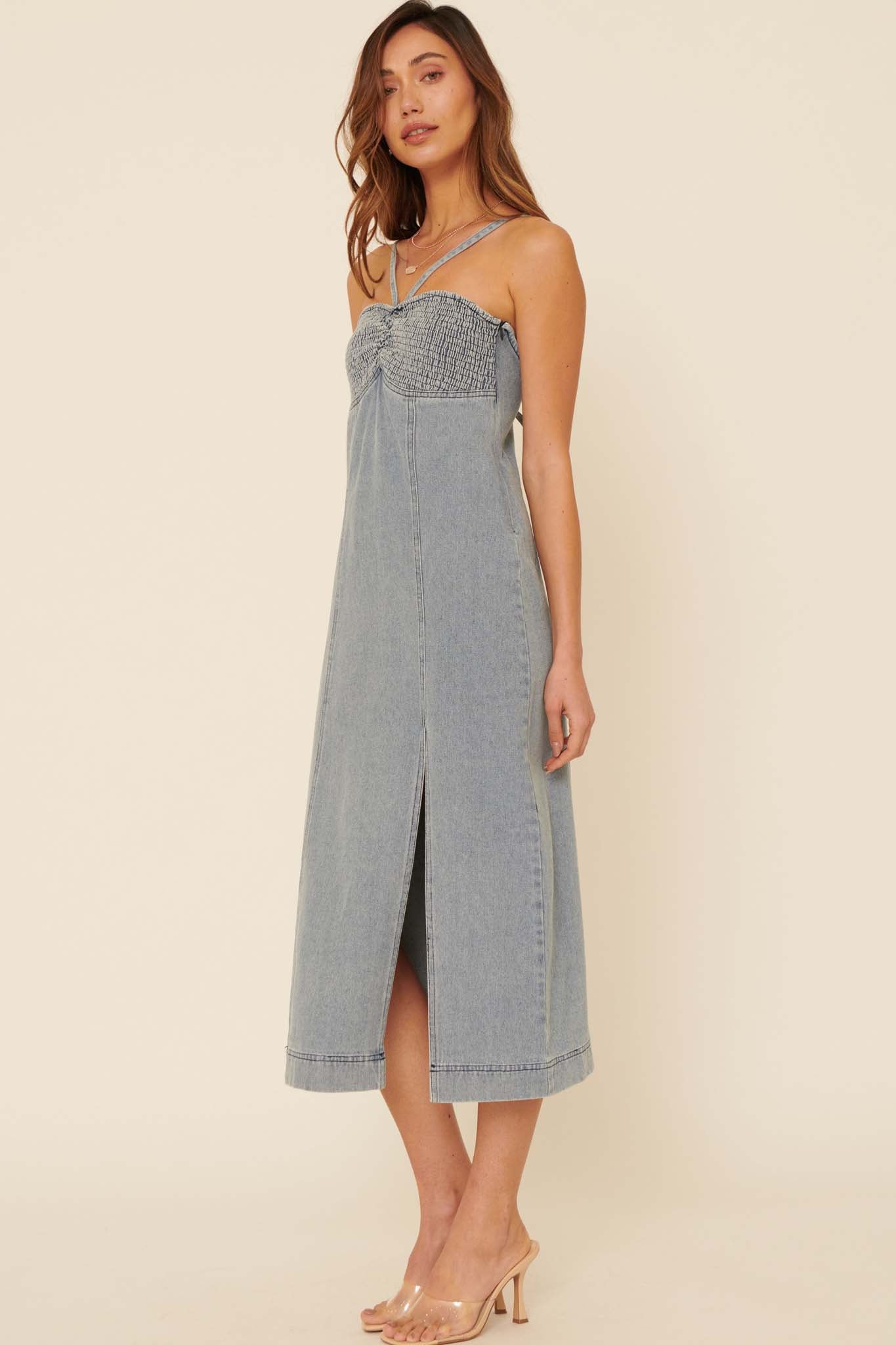 Forever in Blue Acid-Wash Denim Halter Dress - ShopPromesa