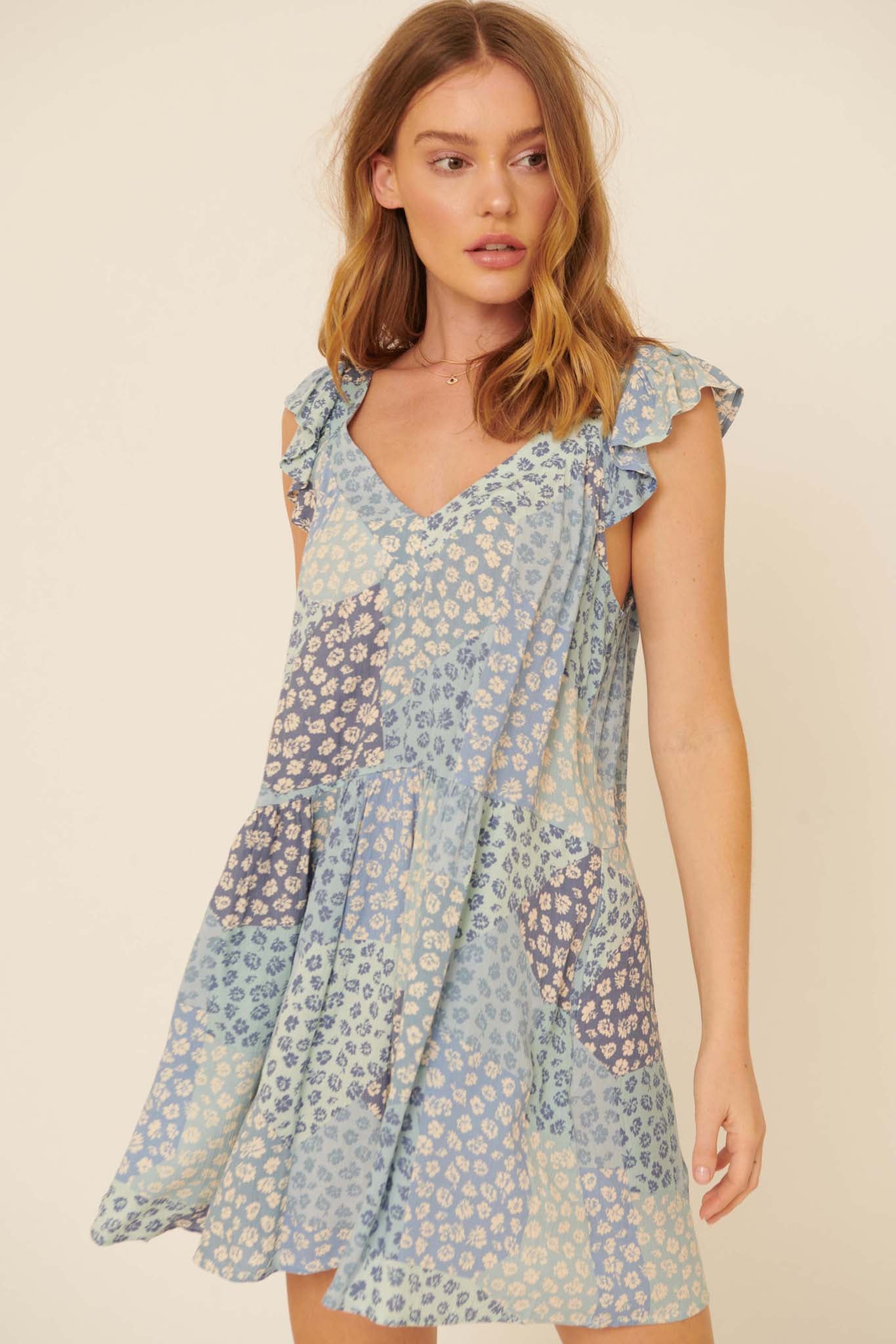 Floral Fields Patchwork-Print Mini Dress - ShopPromesa