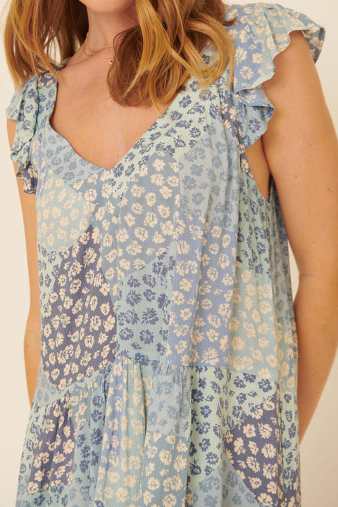 Floral Fields Patchwork-Print Mini Dress - ShopPromesa