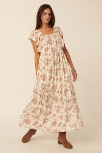 Sepia Memories Ruffled Floral Prairie Dress - ShopPromesa