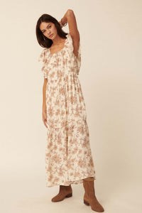 Sepia Memories Ruffled Floral Prairie Dress - ShopPromesa