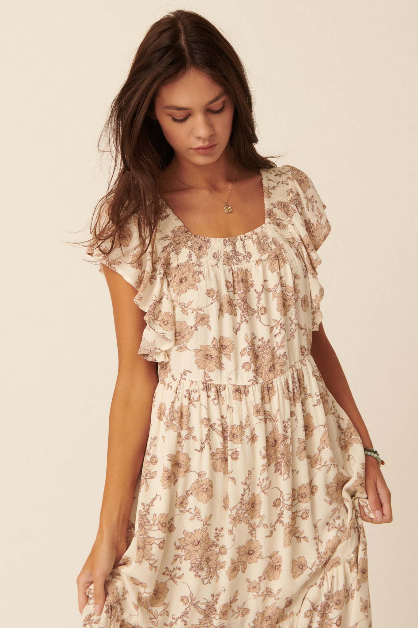 Sepia Memories Ruffled Floral Prairie Dress - ShopPromesa