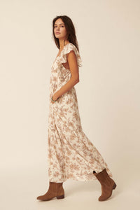 Sepia Memories Ruffled Floral Prairie Dress - ShopPromesa