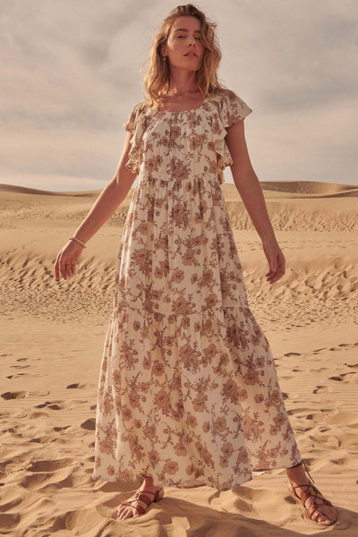 Sepia Memories Ruffled Floral Prairie Dress - ShopPromesa