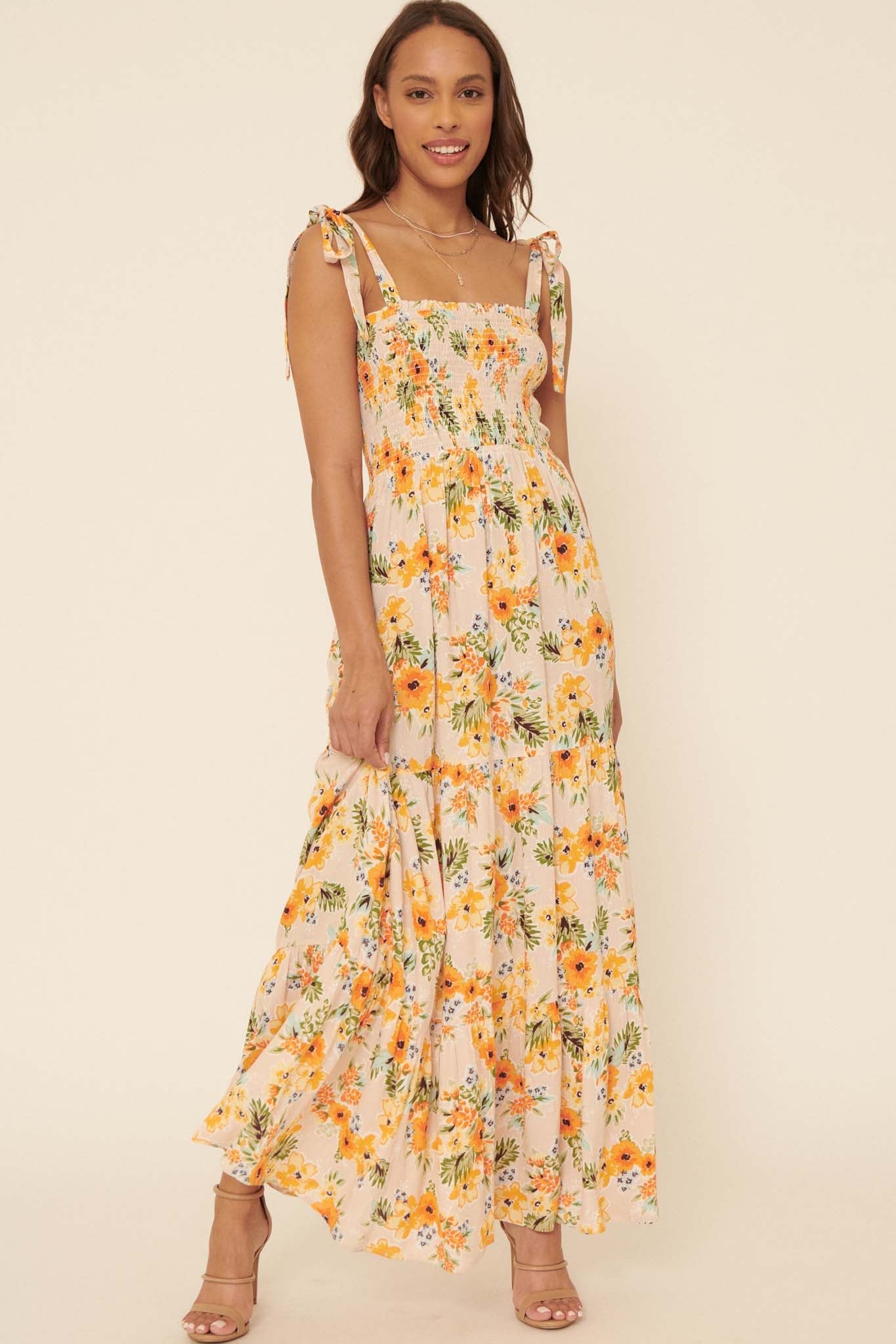 Tropical Treat Smocked Floral Maxi Dress - ShopPromesa