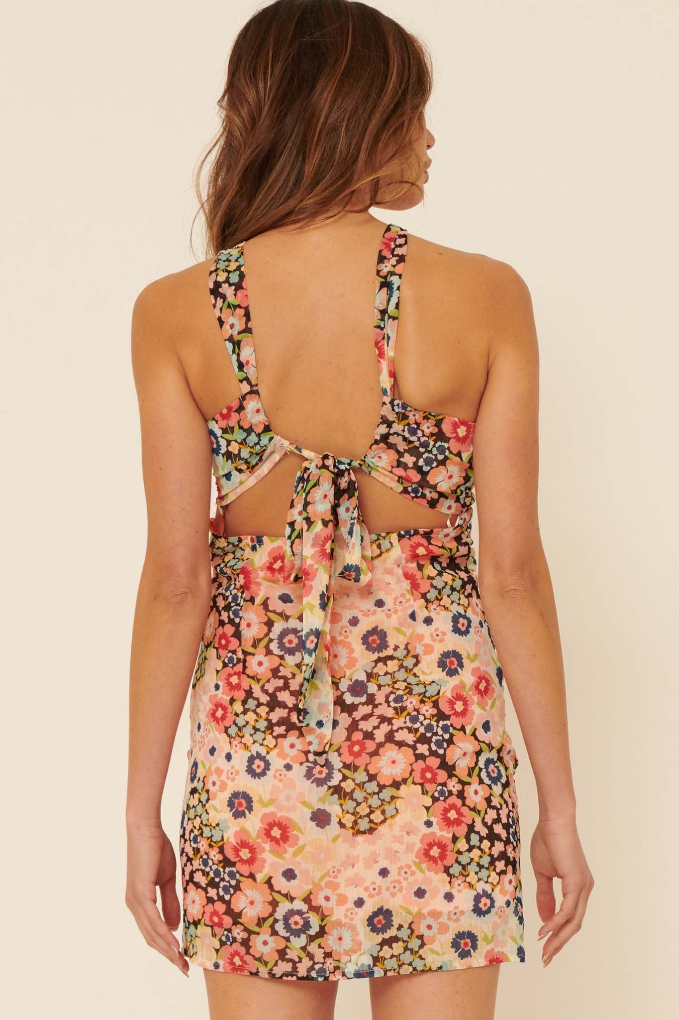 Fresh Nectar Ruched Floral Halter Mini Dress - ShopPromesa