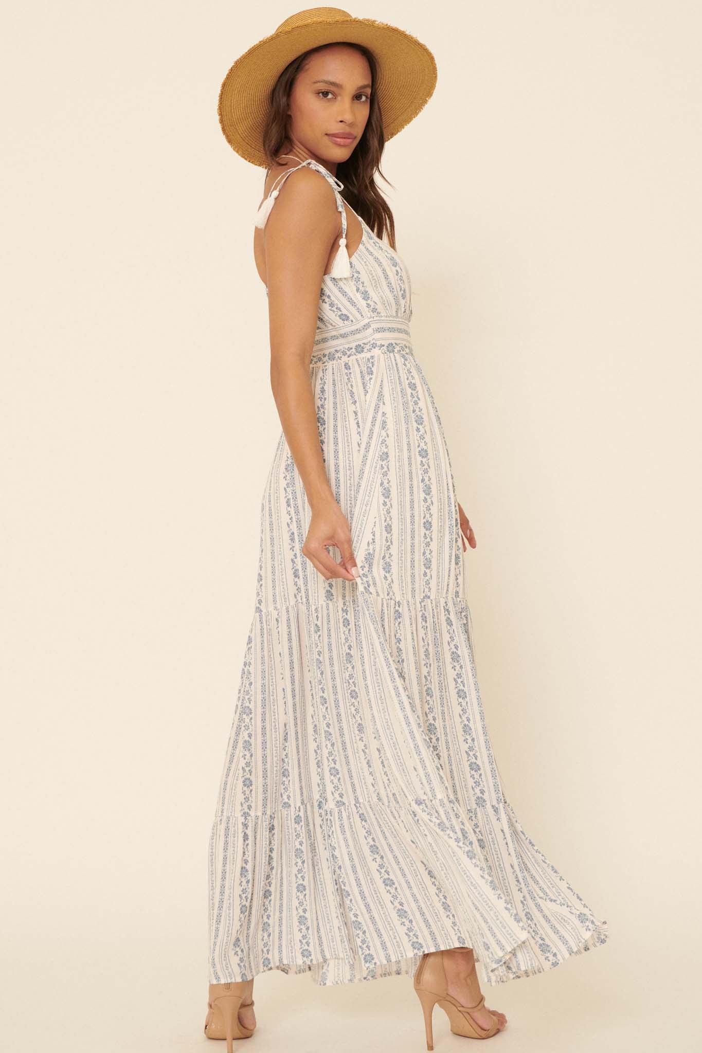 Wonderful Day Floral-Stripe Tiered Maxi Dress - ShopPromesa