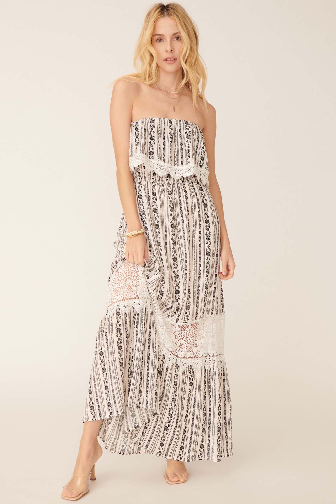 Windsong Strapless Floral and Lace Maxi Dress - ShopPromesa