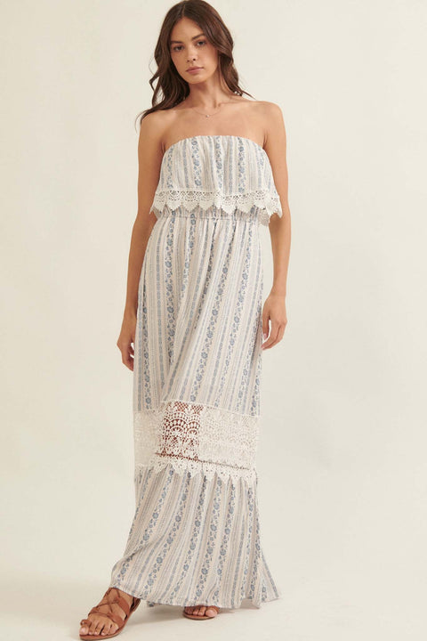 Windsong Strapless Floral and Lace Maxi Dress - ShopPromesa