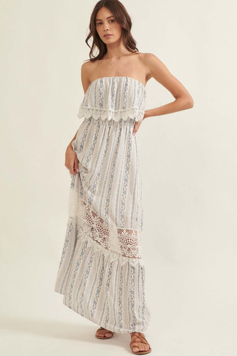 Windsong Strapless Floral and Lace Maxi Dress - ShopPromesa