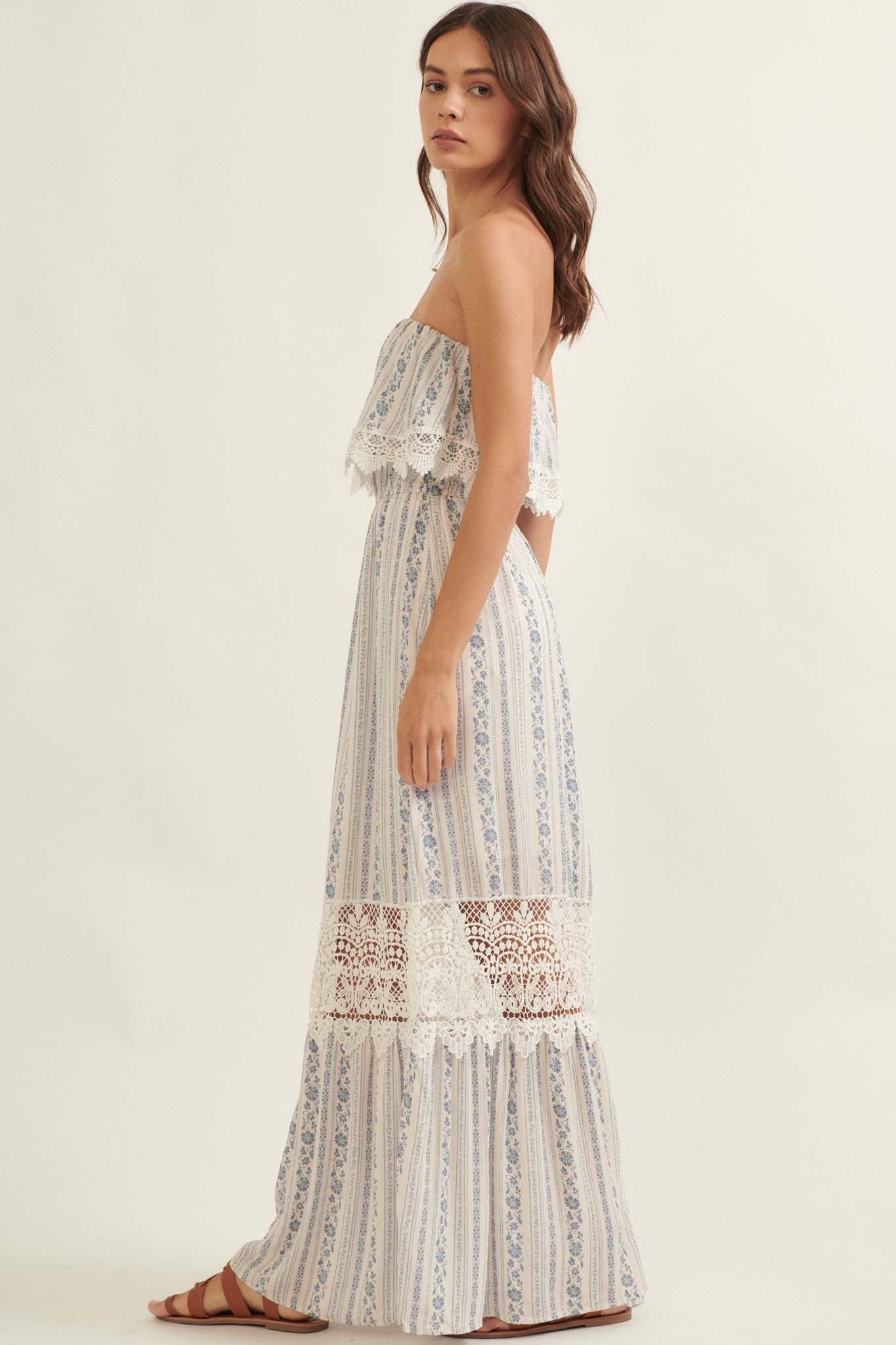 Windsong Strapless Floral and Lace Maxi Dress - ShopPromesa