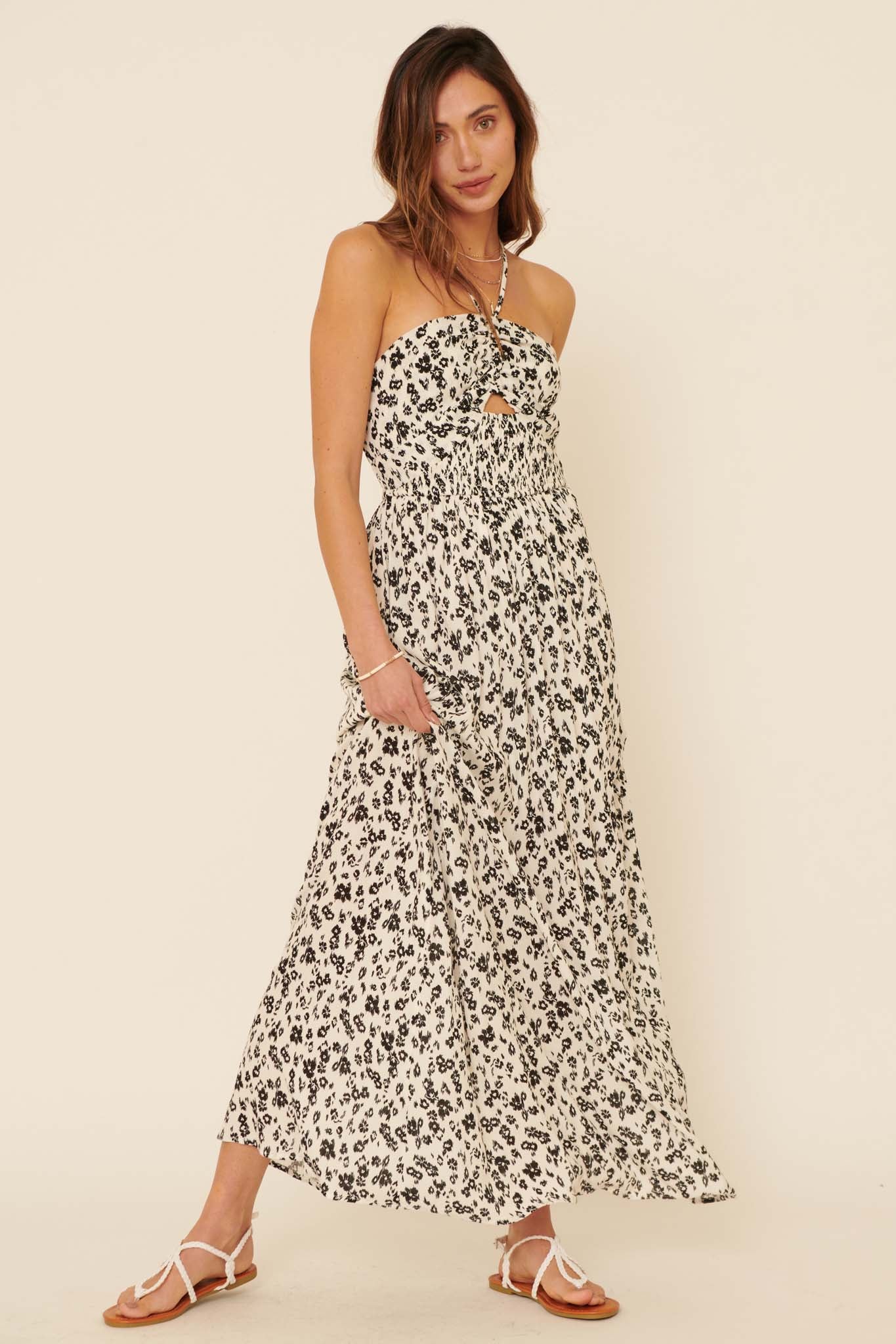 New Life Floral Cutout Halter Maxi Dress - ShopPromesa